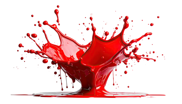 A vibrant, dynamic splash of red liquid erupts from a base, isolated on a black background