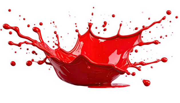 Vivid splash of crimson liquid, erupting outwards against a contrasting black backdrop