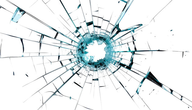 Shattered glass effect with radial fractures and a central dark hole, rendered on a black background