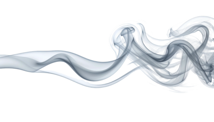 A wispy, flowing white-gray smoke trail against a stark black background