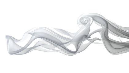 Elegant, flowing white ribbons swirl against a stark black background, creating a dynamic design