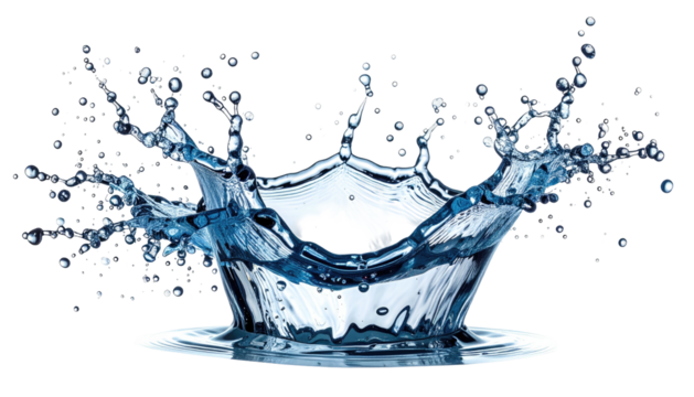 Digitally created crown-shaped splash of clear liquid against a black background