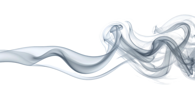 A wispy, flowing white-gray smoke trail against a stark black background