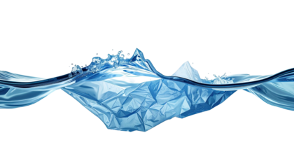 Artistic depiction of an iceberg submerged in water, on a black background, with the surface visible