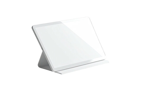 Digitized white tablet propped open against a dark backdrop, perfect for presentations or work - Powered by Adobe