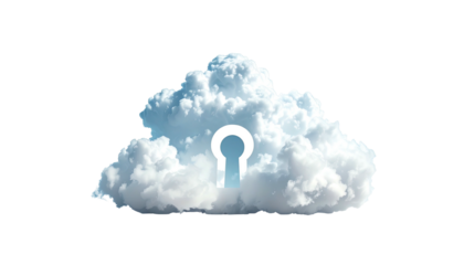 Fluffy white cloud with a keyhole shape cut out, representing data protection
