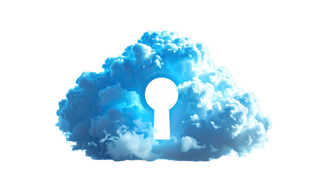 A fluffy, bright blue cloud, shaped with a keyhole cut out, on a black background - Powered by Adobe
