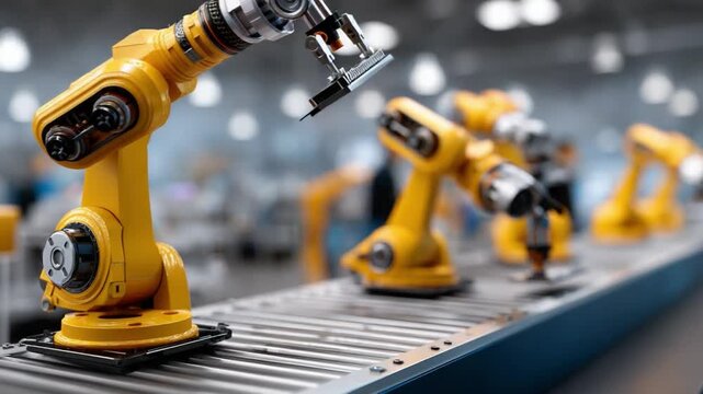 Robotic Assembly Line: A futuristic vision unfolds as robotic arms, the epitome of innovation, orchestrate a precise dance of automated manufacturing in a modern factory setting.
