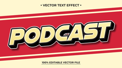 Bold Podcast Text Effect with Shadow and Red Background Editable Vector File
