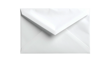 A pristine white envelope, angled, with shadows and sharp folds, isolated against a black background