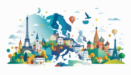 Europe landmarks and travel destinations with transparent background © Kanjeng