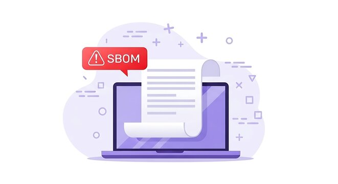 Software bill of materials sbom alert on laptop screen, cybersecurity concept