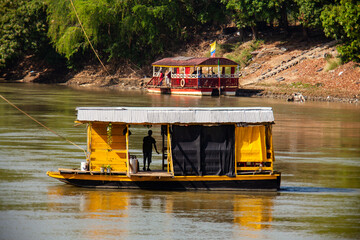 Boats on a river. View of the Sinu River at the Monteria City in Colombia