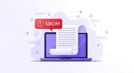 Software bill of materials laptop displaying sbom document with alert notification