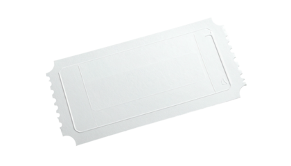 Plain white rectangular ticket with perforated edges, ready for printing
