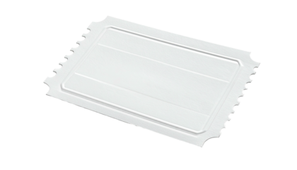 A blank white paper ticket isolated against a black background. Includes pre-scored lines and edges