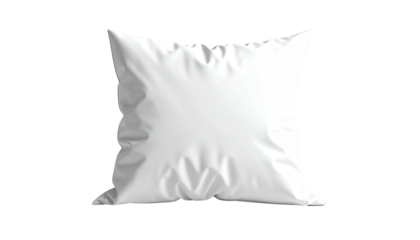 Plain white square pillow on a black background, slightly rumpled for a realistic appearance