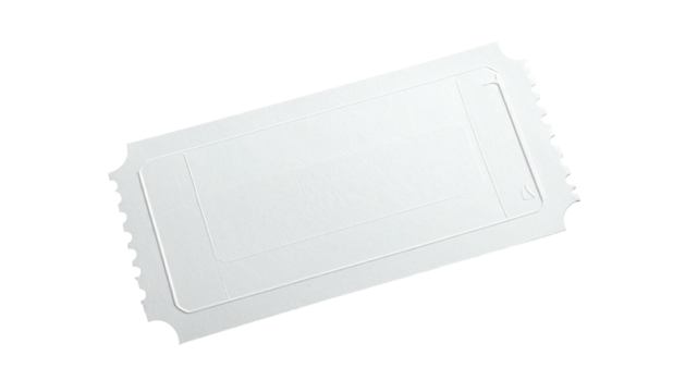 Plain white rectangular ticket with perforated edges, ready for printing