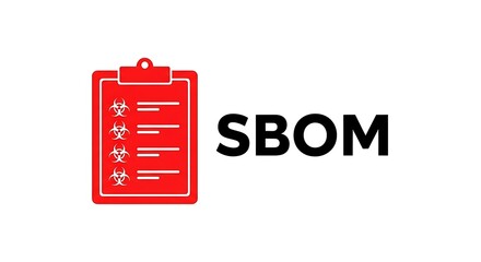 Software bill of materials red clipboard with sbom text and biohazard symbol