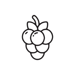 A stylized graphic of a bunch of grapes with leaves created using bold outlines