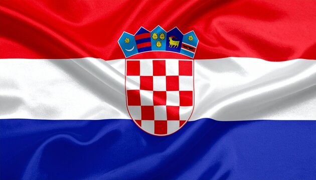 Croatian national flag with coat of arms and vibrant tricolor design in high resolution.