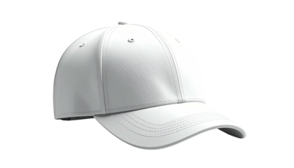 Rendered white baseball cap with curved visor, showcasing its shape on a black background