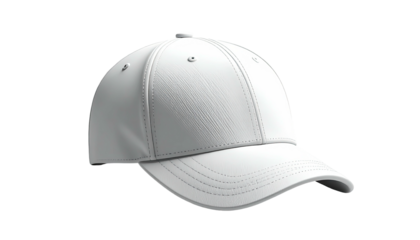 Plain white, classic baseball-style cap isolated on black background, perfect for mockup