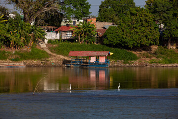 Boats on a river. View of the Sinu River at the Monteria City in Colombia