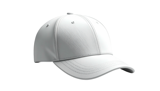 Plain white, classic baseball-style cap isolated on black background, perfect for mockup
