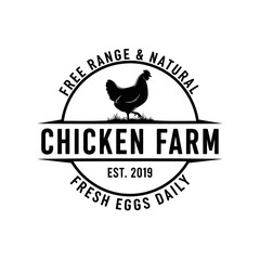 Obraz premium Chicken Farm Logo Design with Free Range and Natural Eggs.