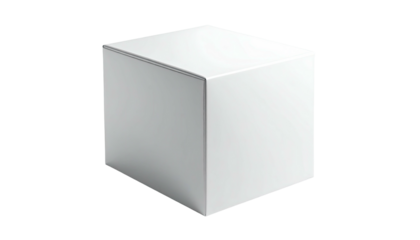 A 3D render of a white cube against a black backdrop, with subtle shading