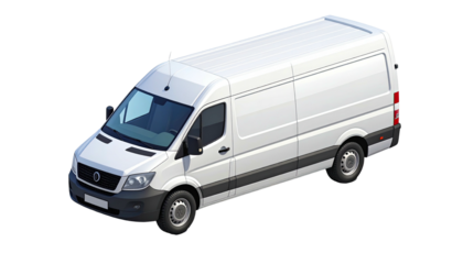 Isometric view of a white commercial van, ready for cargo transport, on a black background