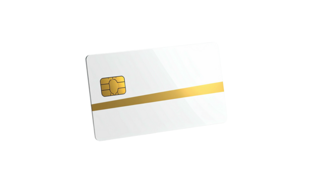 Digitally rendered credit card isolated on a black background, with a gold stripe