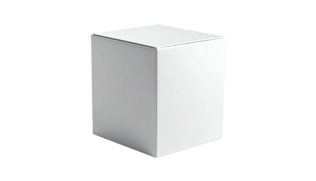 A 3D render of a plain white cube floating against a black background