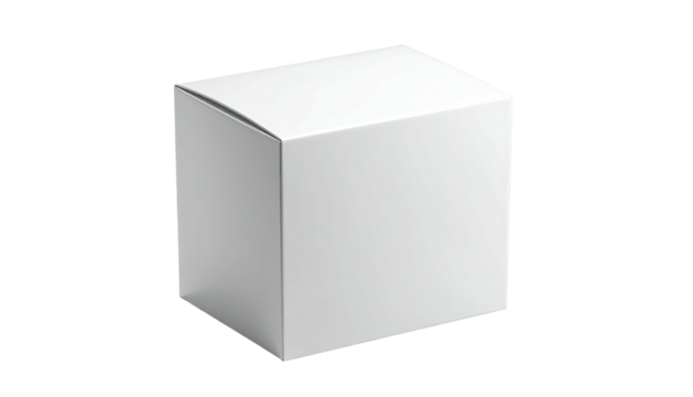 A simple, isolated, and minimalist white cardboard cube, floating on a black background