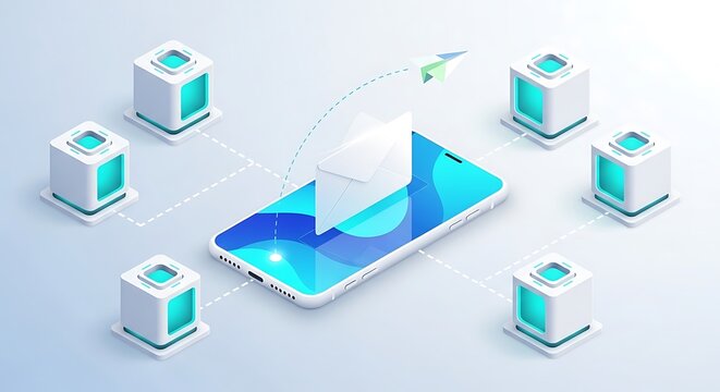 Software bill of materials smartphone connected to server towers with data flow - Powered by Adobe