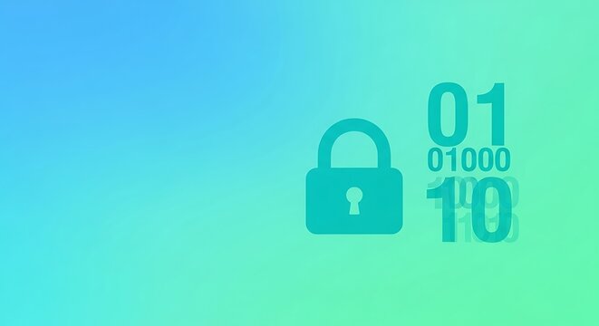 Software bill of materials digital security concept with a padlock and binary code on a gradient background