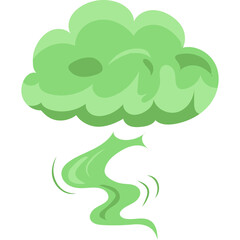 Green cartoon cloud of bad smell with wavy smoke effect coming down from below against a transparent background representing a foul odor or gas emission and a toxic atmosphere