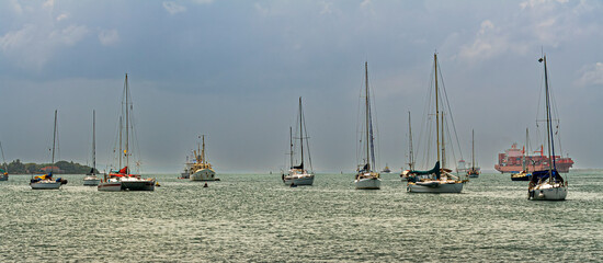 So many boats in the harbor in Cartagena City, Colombia