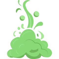 Green Fart Cloud Bursting Upward With Small Bubbles and Splashes Against Transparent Background Minimalist Flat Graphic Style
