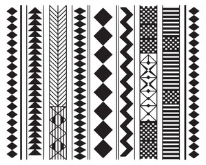 Aztec diamond arrow border strips black & white geometric vector set collections