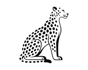 Elegant black silhouette of sitting leopard with decorative spots, minimal vector illustration for logo, tattoo design, wildlife art, luxury brand identity or modern animal symbol concept