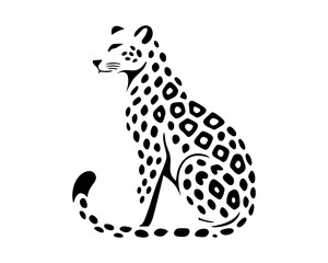 Elegant black silhouette of sitting leopard with decorative spots, minimal vector illustration for logo, tattoo design, wildlife art, luxury brand identity or modern animal symbol concept © Daria