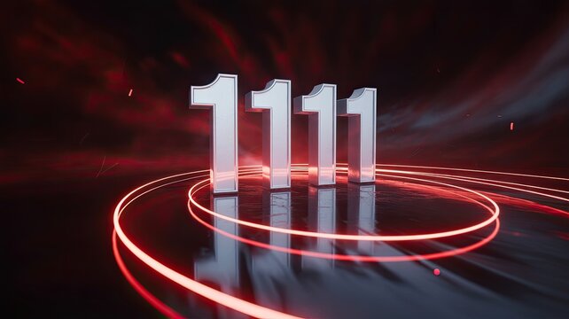 Powerful 1111 numbers emerge from glowing red energy in a futuristic scene