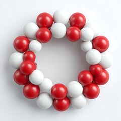 Festive christmas wreath made of red and white balls isolated on white background