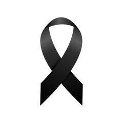 Black awareness ribbon symbol representing mourning, remembrance, melanoma awareness, and support for victims of violence and loss.