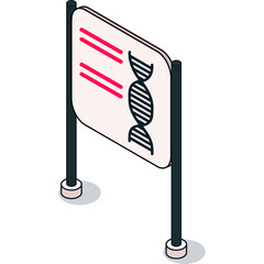 Isometric Illustration Of A DNA Double Helix Structure Displayed On A White Board With Pink Lines On Dark Legs And Circular Bases On Transparent Background