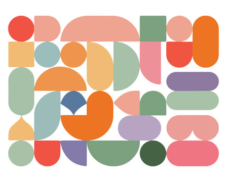 Pastel mid‑century geometric mosaic abstract modular shapes pattern