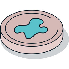 Illustration Of A Petrie Dish With A Blue Liquid Sample In A Flat Isometric Design Style With A Dark Shadow Effect Against A White Background