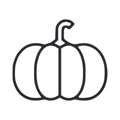 Line drawing of a pumpkin showing its segmented shape and curved stem